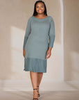Plus Size Ribbed Knit Long Sleeve Split Hem Sweater Dress