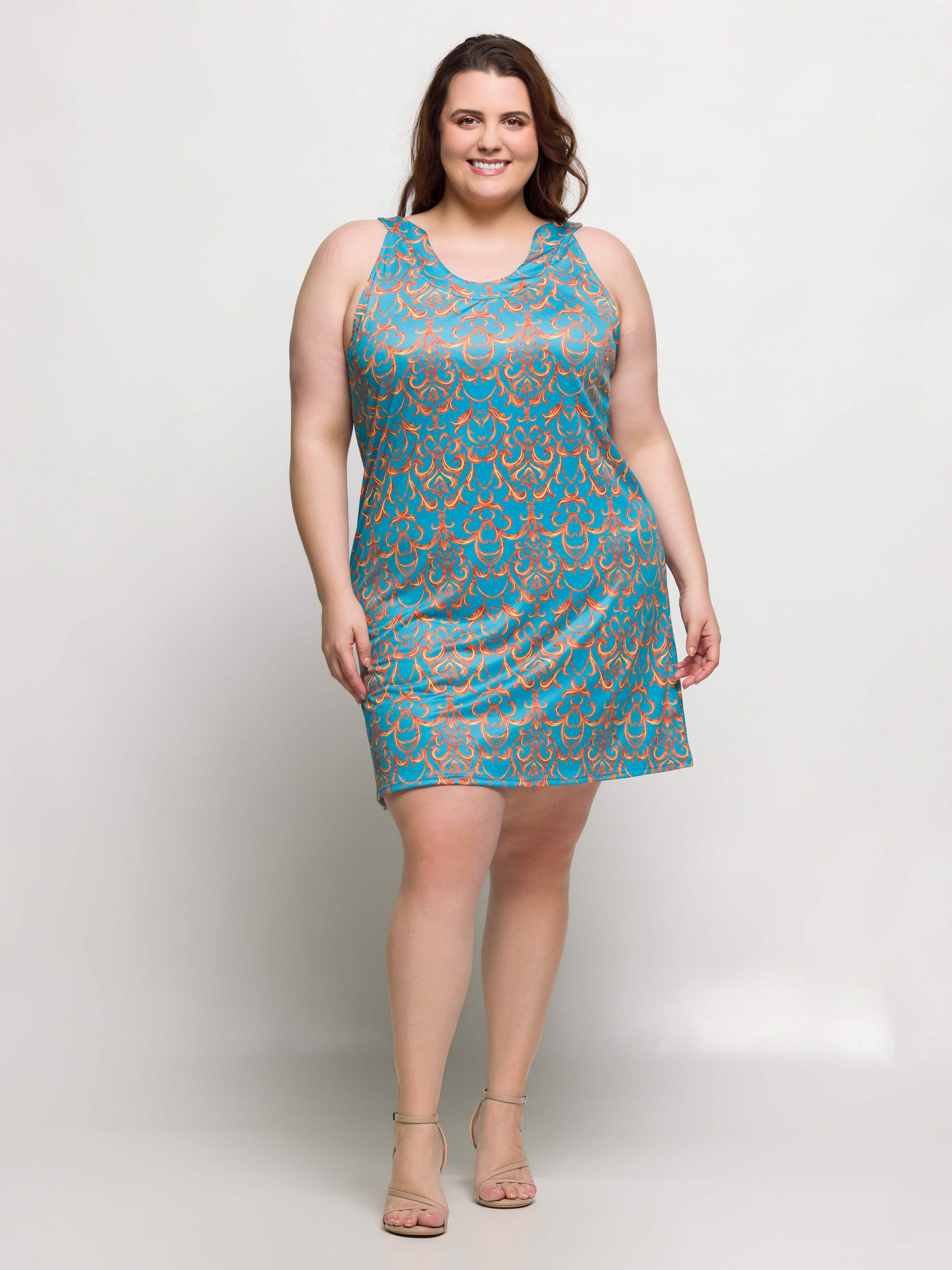 24seven Comfort Apparel Plus Size Teal Sleeveless Knee Length Shift Dress