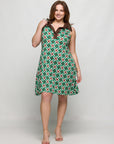 24seven Comfort Apparel Plus Size Brown and Green Sleeveless Collared Mini Dress