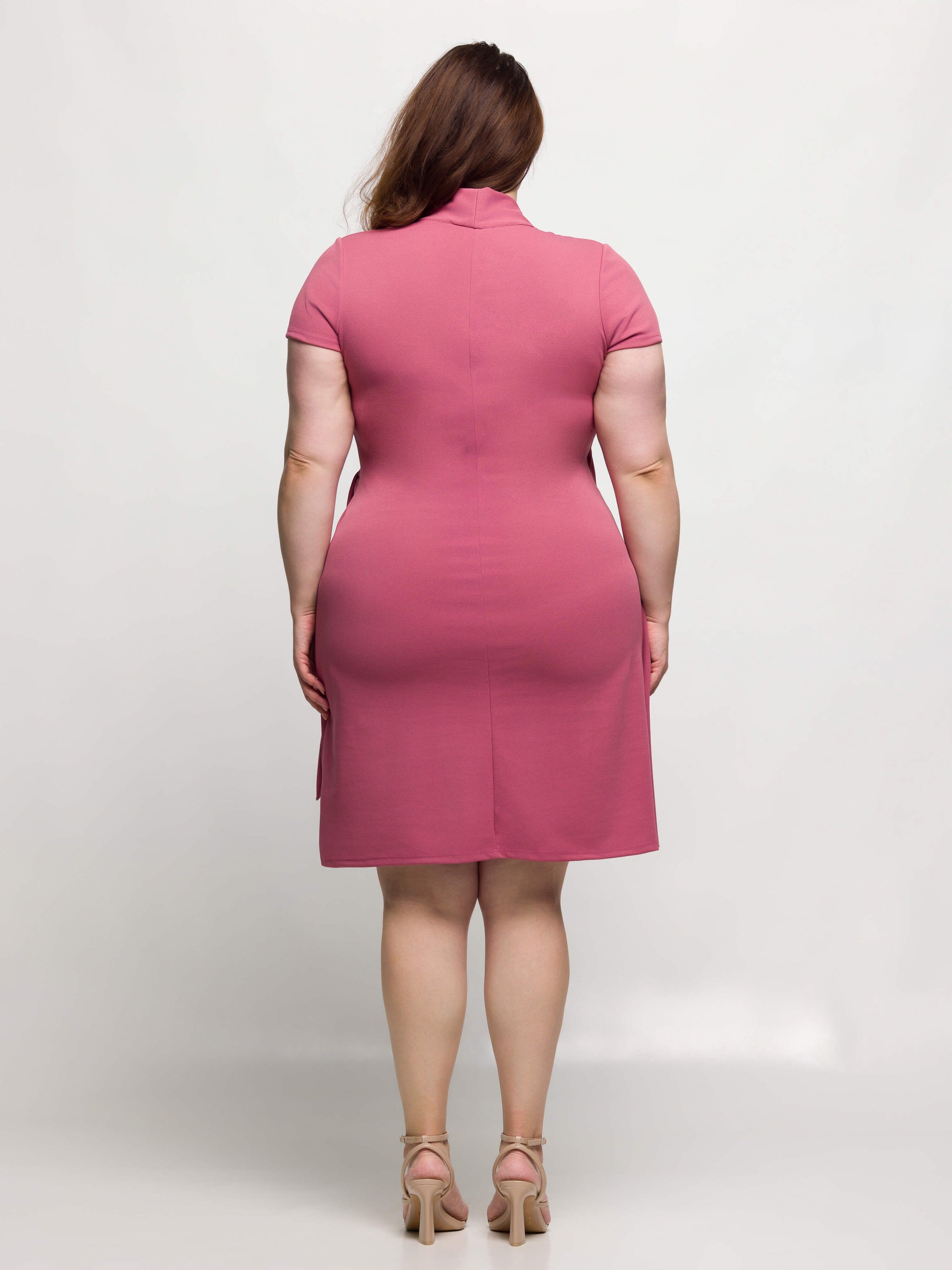 24seven Comfort Apparel Plus Size Mandarin Collar Knee Length Wrap Dress