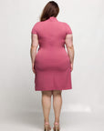 24seven Comfort Apparel Plus Size Mandarin Collar Knee Length Wrap Dress