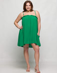 24seven Comfort Apparel Plus Size Square Neck Spaghetti Strap Smocked Pocket Mini Dress