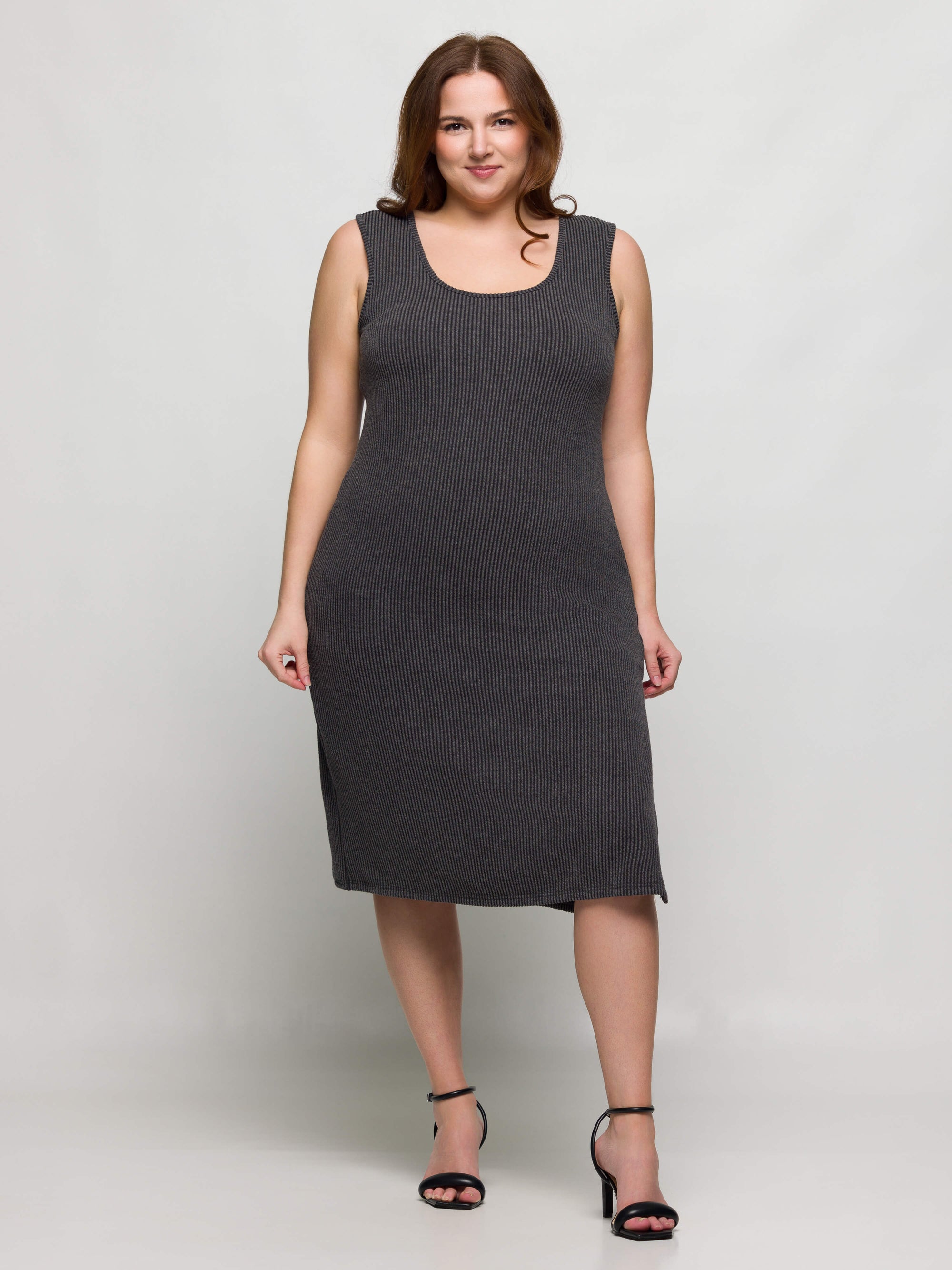 24seven Comfort Apparel Plus Size Fitted Sleeveless Side Slit Midi Dress