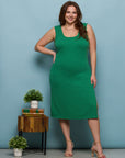 24seven Comfort Apparel Plus Size Fitted Sleeveless Side Slit Midi Dress