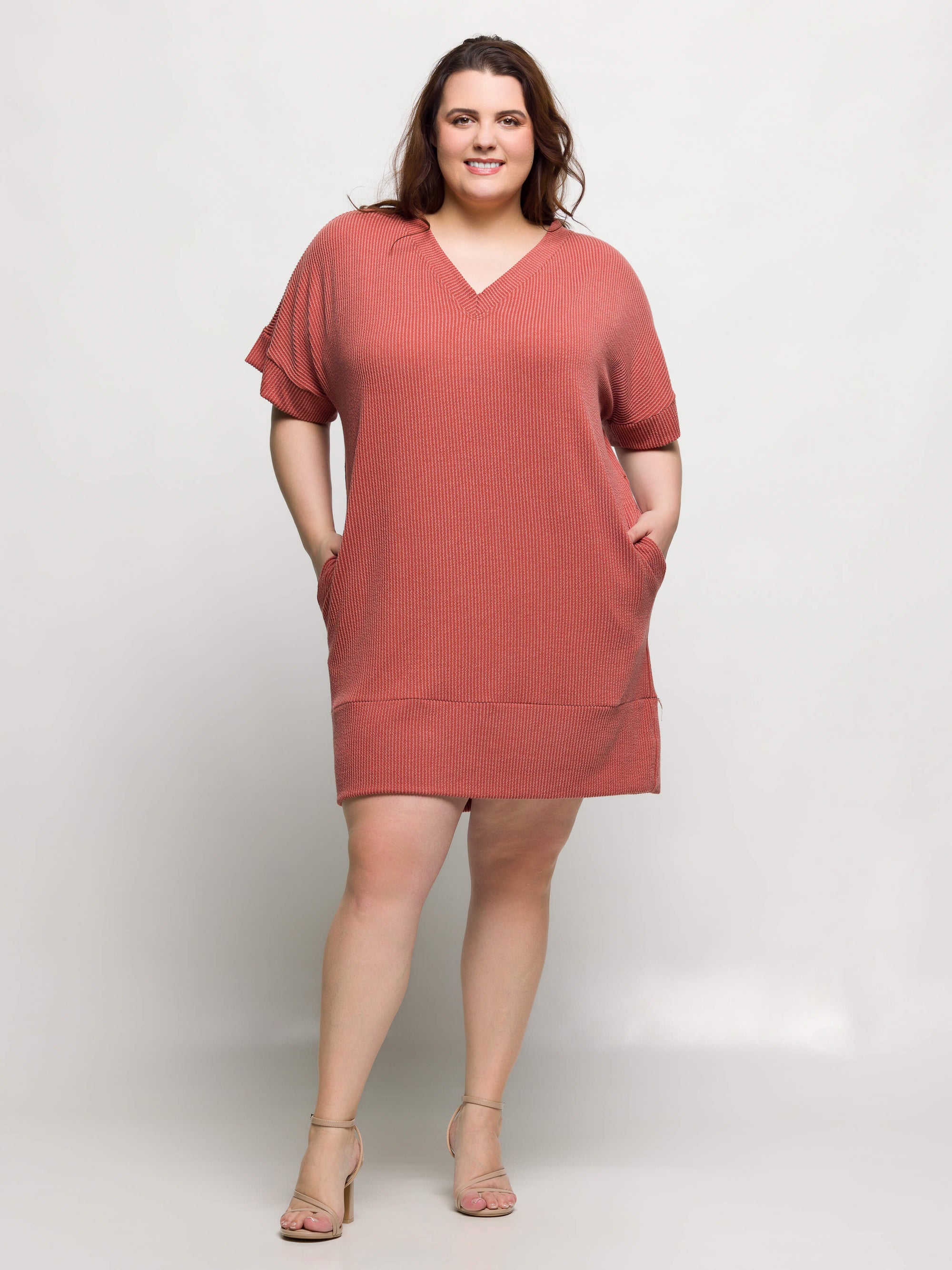 24seven Comfort Apparel Plus Size V Neck Loose Fit Short Sleeve Pocket T Shirt Dress