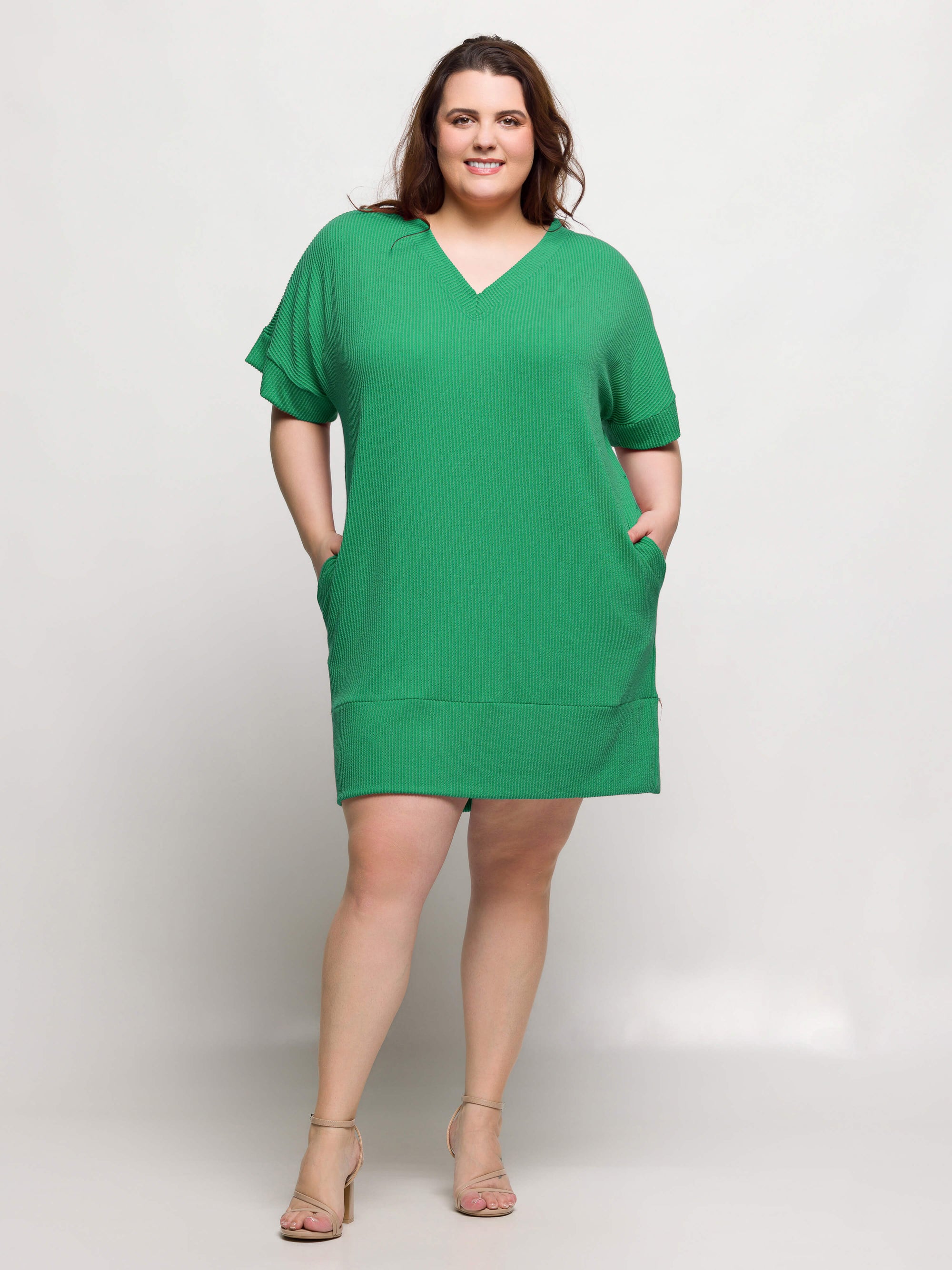 24seven Comfort Apparel Plus Size V Neck Loose Fit Short Sleeve Pocket T Shirt Dress