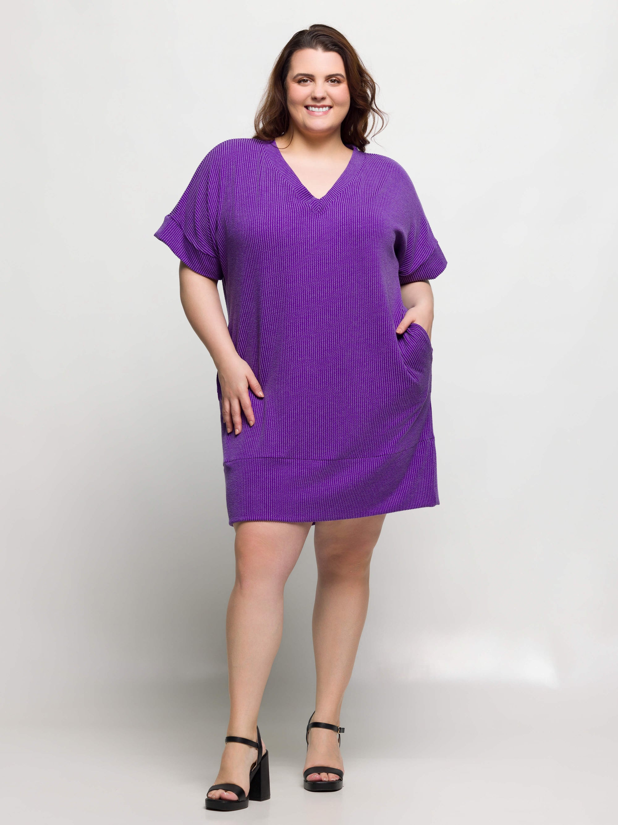 24seven Comfort Apparel Plus Size V Neck Loose Fit Short Sleeve Pocket T Shirt Dress
