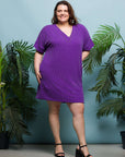 24seven Comfort Apparel Plus Size V Neck Loose Fit Short Sleeve Pocket T Shirt Dress