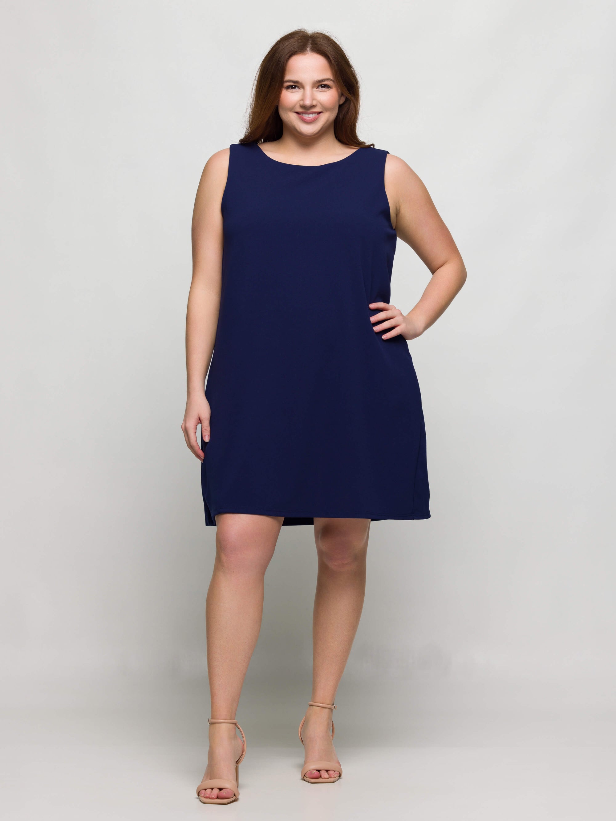 24seven Comfort Apparel Plus Size Solid Color Sleeveless Mini Shift Dress