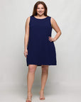 24seven Comfort Apparel Plus Size Solid Color Sleeveless Mini Shift Dress