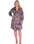 Grey Paisley Dolman Long Sleeve Plus Size Cocktail Dress