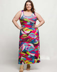 24seven Comfort Apparel Plus Size Pink Floral Scoop Neck A Line Sleeveless Maxi Dress