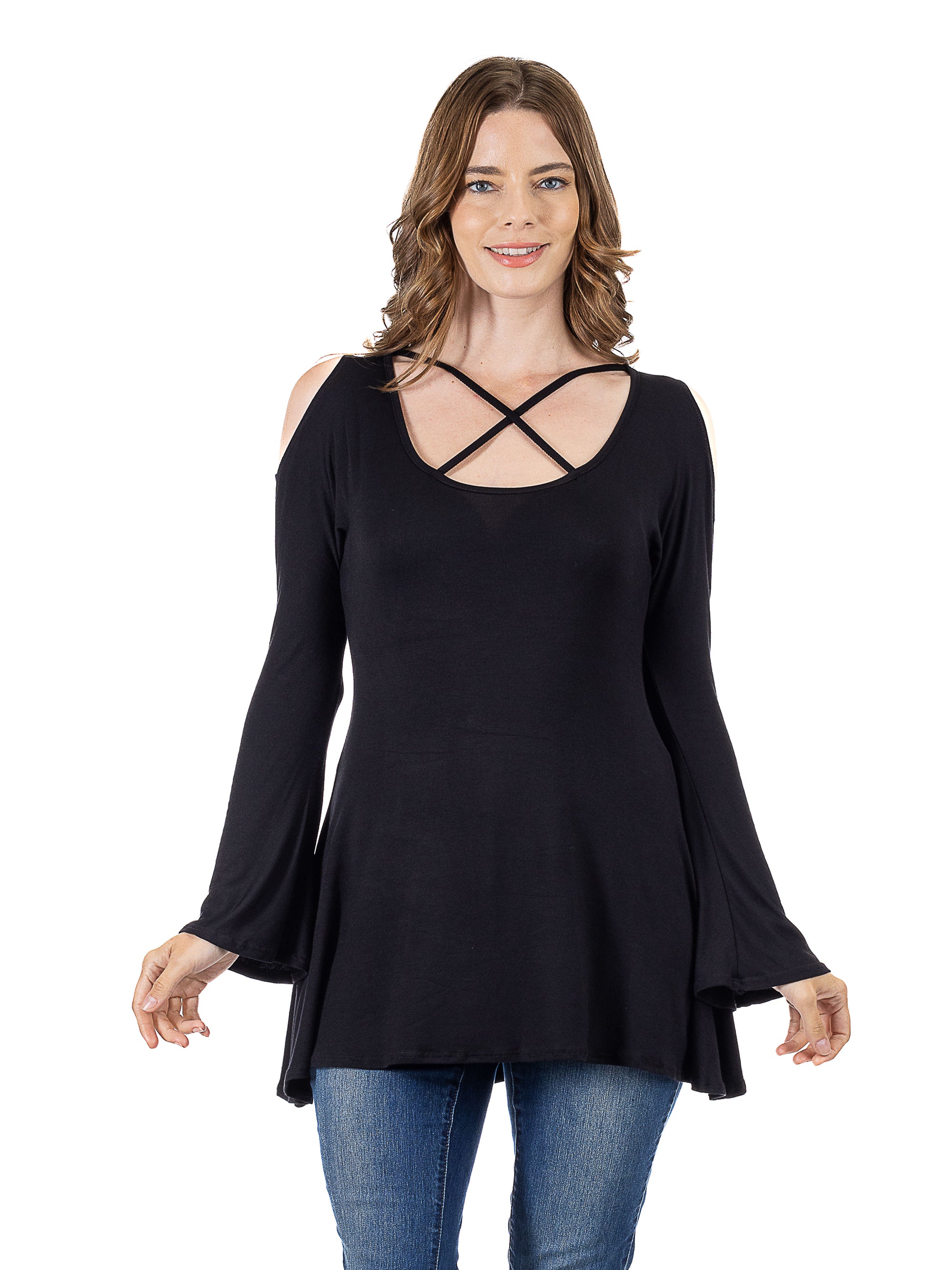 Criss Cross Cold Shoulder Long Sleeve Top