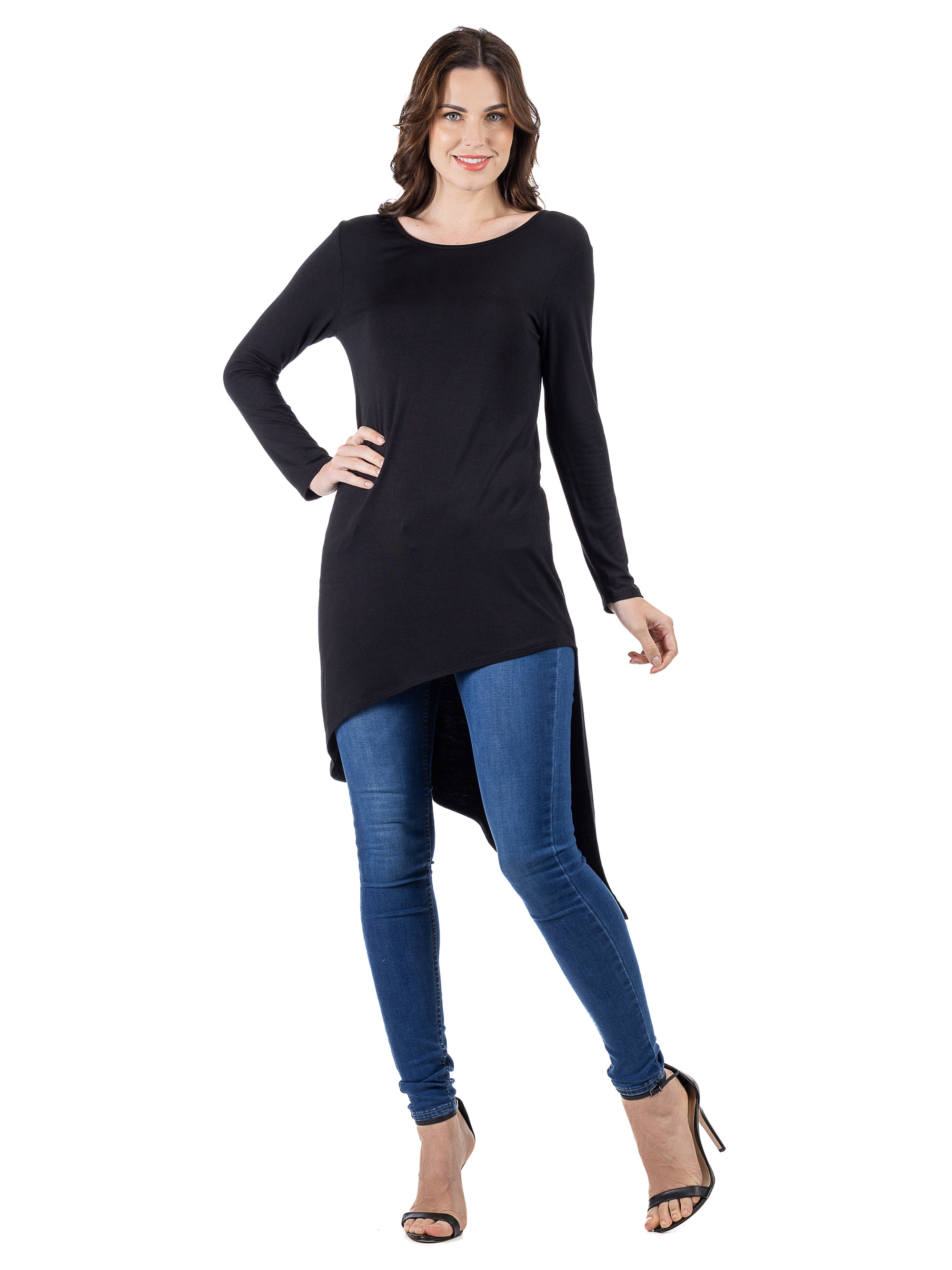 24seven Comfort Apparel Long Sleeve Knee Length Asymmetrical Tunic Top