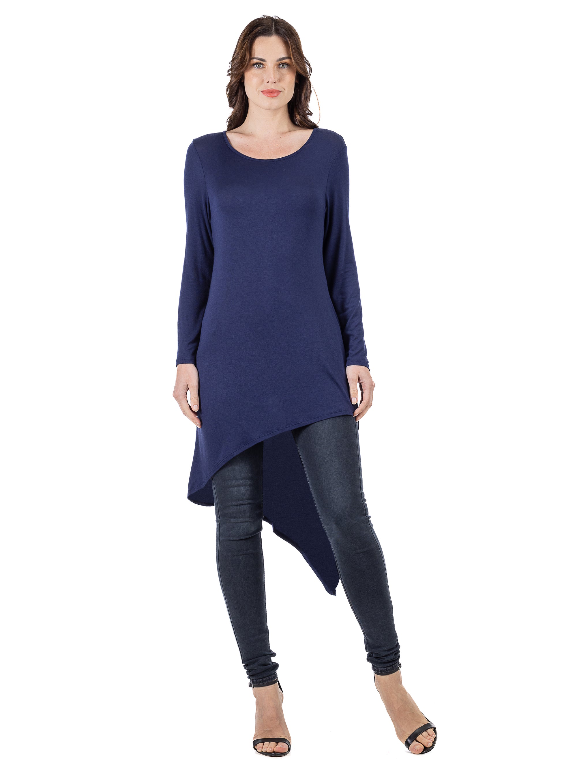24seven Comfort Apparel Long Sleeve Knee Length Asymmetrical Tunic Top