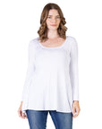 24seven Comfort Apparel Long Sleeve Solid Color Swing Style Flared Tunic Top