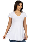 Women's Short Sleeve Loose Fit Tunic Top with V Neck