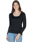 24seven Comfort Apparel Solid Long Sleeve Scoop Neck Womens Tee