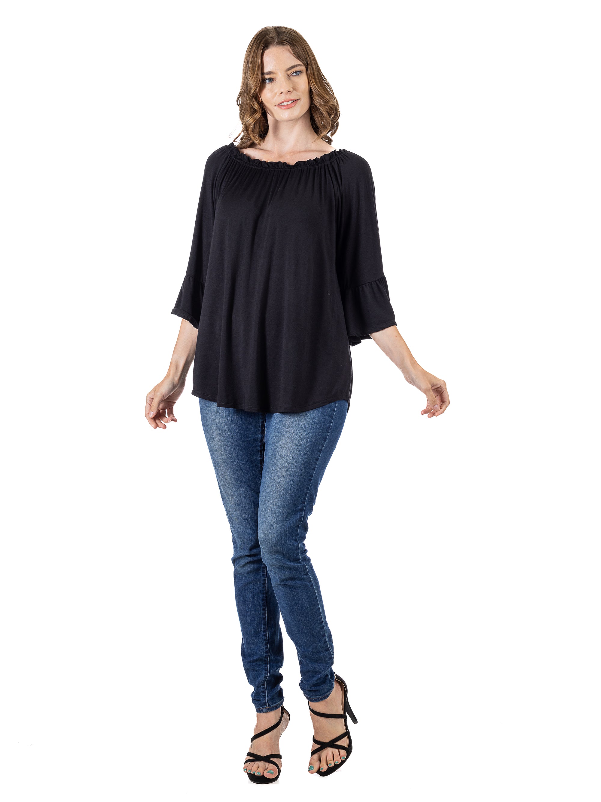 24seven Comfort Apparel Bell Sleeve Loose Fit Tunic Top
