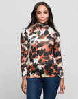 24seven Comfort Apparel Animal Print Long Sleeve Turtleneck Top