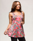 24seven Comfort Apparel Womens Casual Pink Paisley Print Scoop Neck Tank Top
