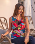 Womens Pink Pleated Crew Neckline Back Closure Sleeveless Top