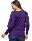 Round Neck Long Blouson Sleeve Banded Bottom Top