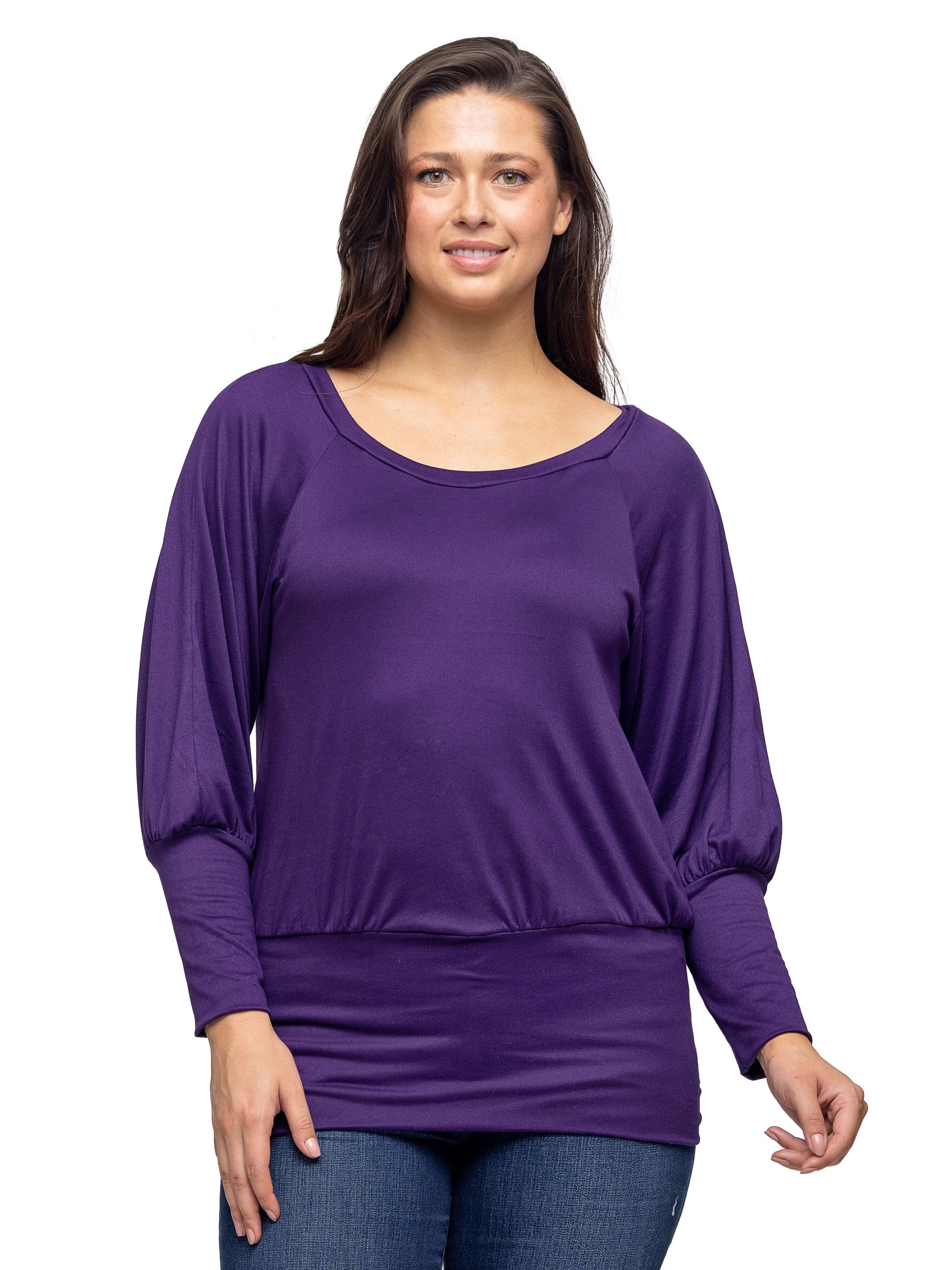 Round Neck Long Blouson Sleeve Banded Bottom Top