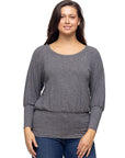 Round Neck Long Blouson Sleeve Banded Bottom Top
