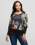 24seven Comfort Apparel Paisley Print Dolman Sleeve Banded Top