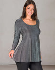 Scoop Neck Long Sleeve Shimmery Fabric Tunic Top