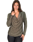 Cowl Neck Long Sleeve Shimmery Fabric Top