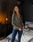 Cowl Neck Long Sleeve Shimmery Fabric Top