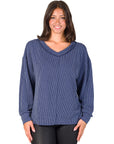 Relaxed Fit Ribbed Knit V Neck Sweater Top