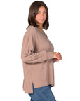 Relaxed Fit Ribbed Knit V Neck Sweater Top