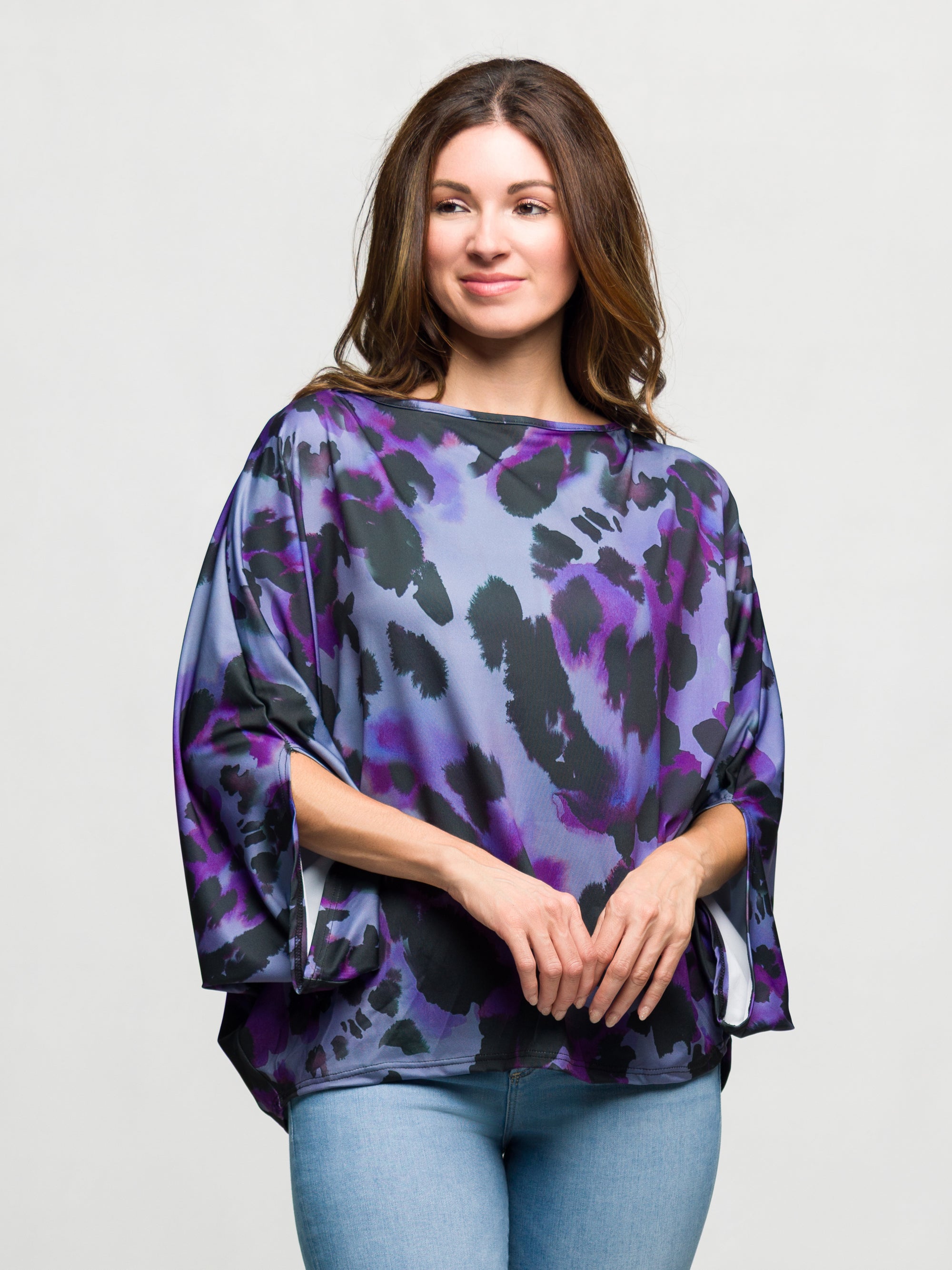 24seven Comfort Apparel Animal Print Boat Neck Dolman Sleeve Top