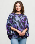 24seven Comfort Apparel Animal Print Boat Neck Dolman Sleeve Top