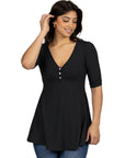24seven Comfort Apparel Short Sleeve Tunic Top with Button Detail
