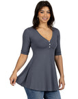 Short Sleeve Tunic Top with Button Detail