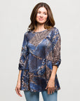 24seven Comfort Apparel Animal Print Three Quarter Sleeve Flared Tunic Top