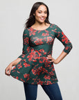 24seven Comfort Apparel Floral Print Round Neck Swing Tunic Top