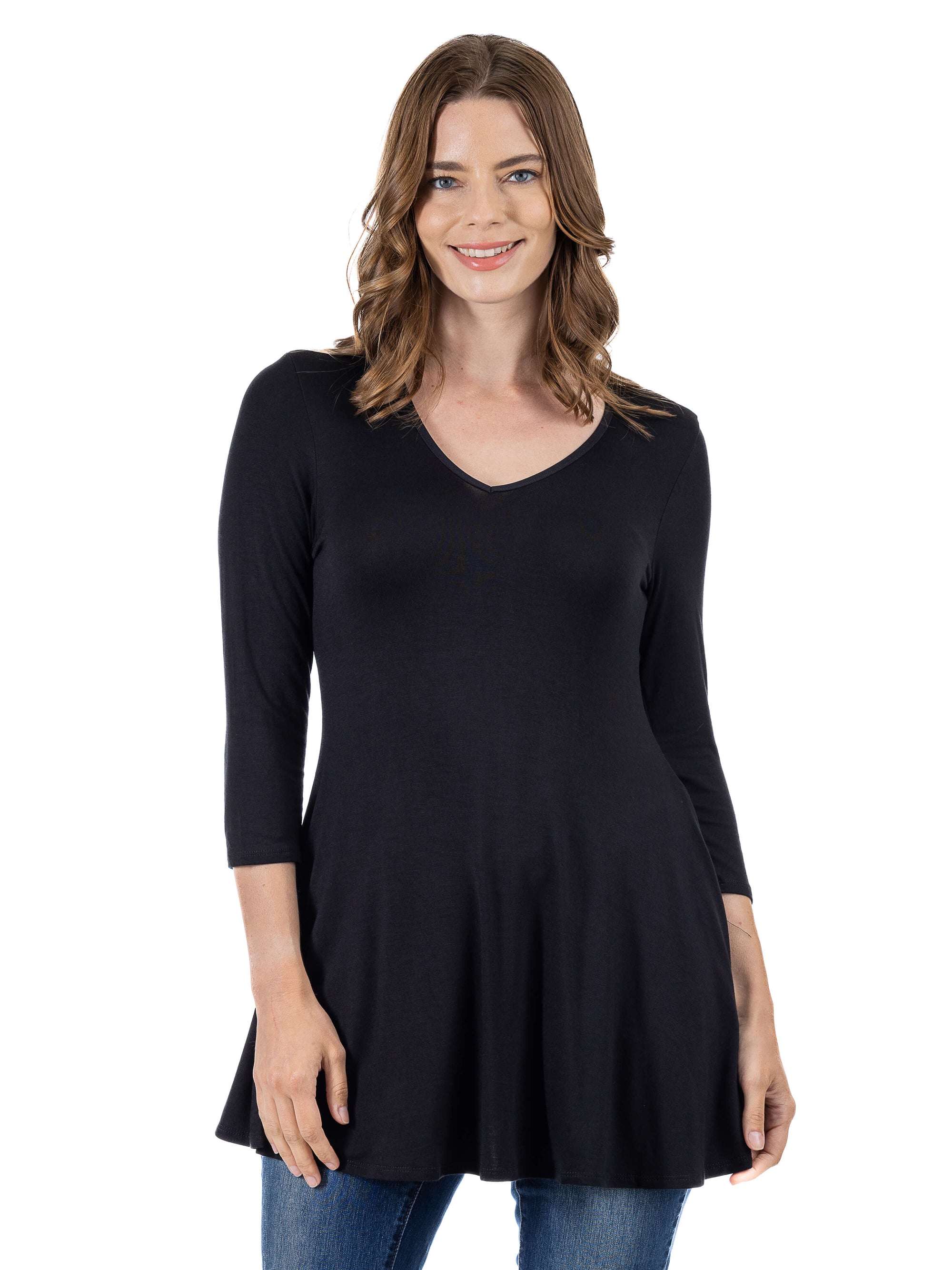 V-Neck Loose Fit Three Quarter Sleeve Tunic Top