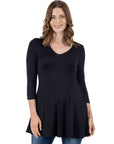 V-Neck Loose Fit Three Quarter Sleeve Tunic Top