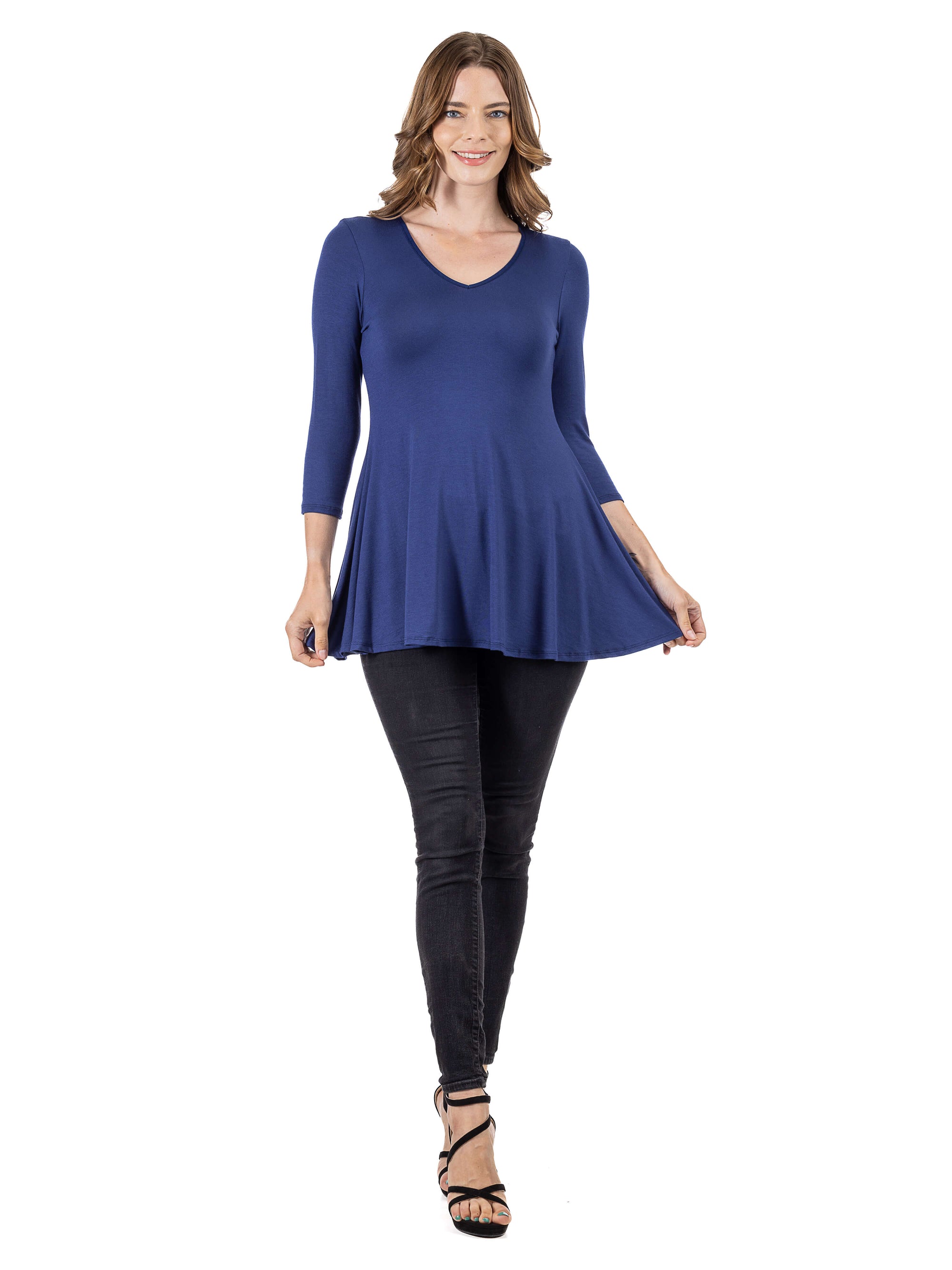 V-Neck Loose Fit Three Quarter Sleeve Tunic Top