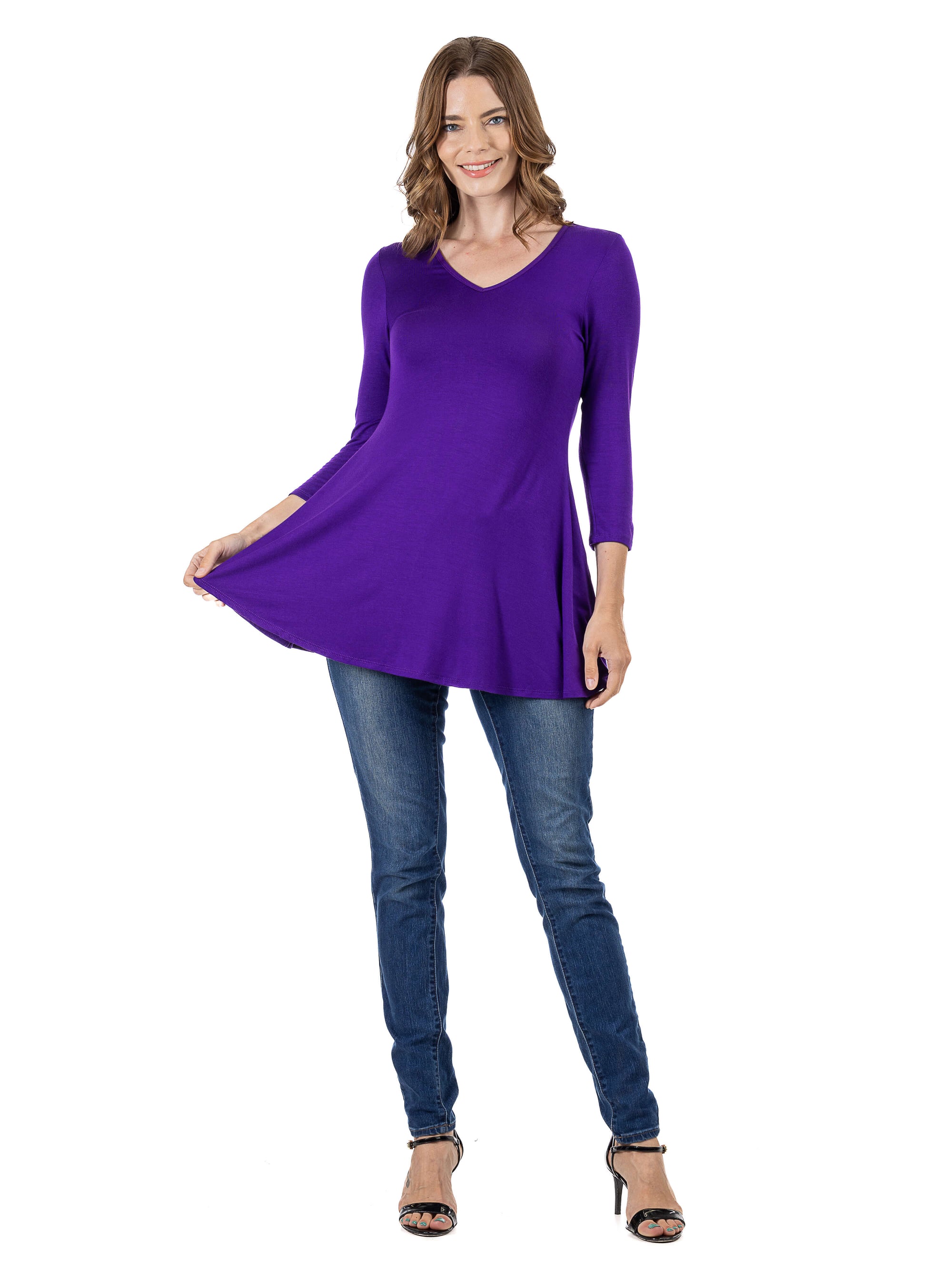 V-Neck Loose Fit Three Quarter Sleeve Tunic Top