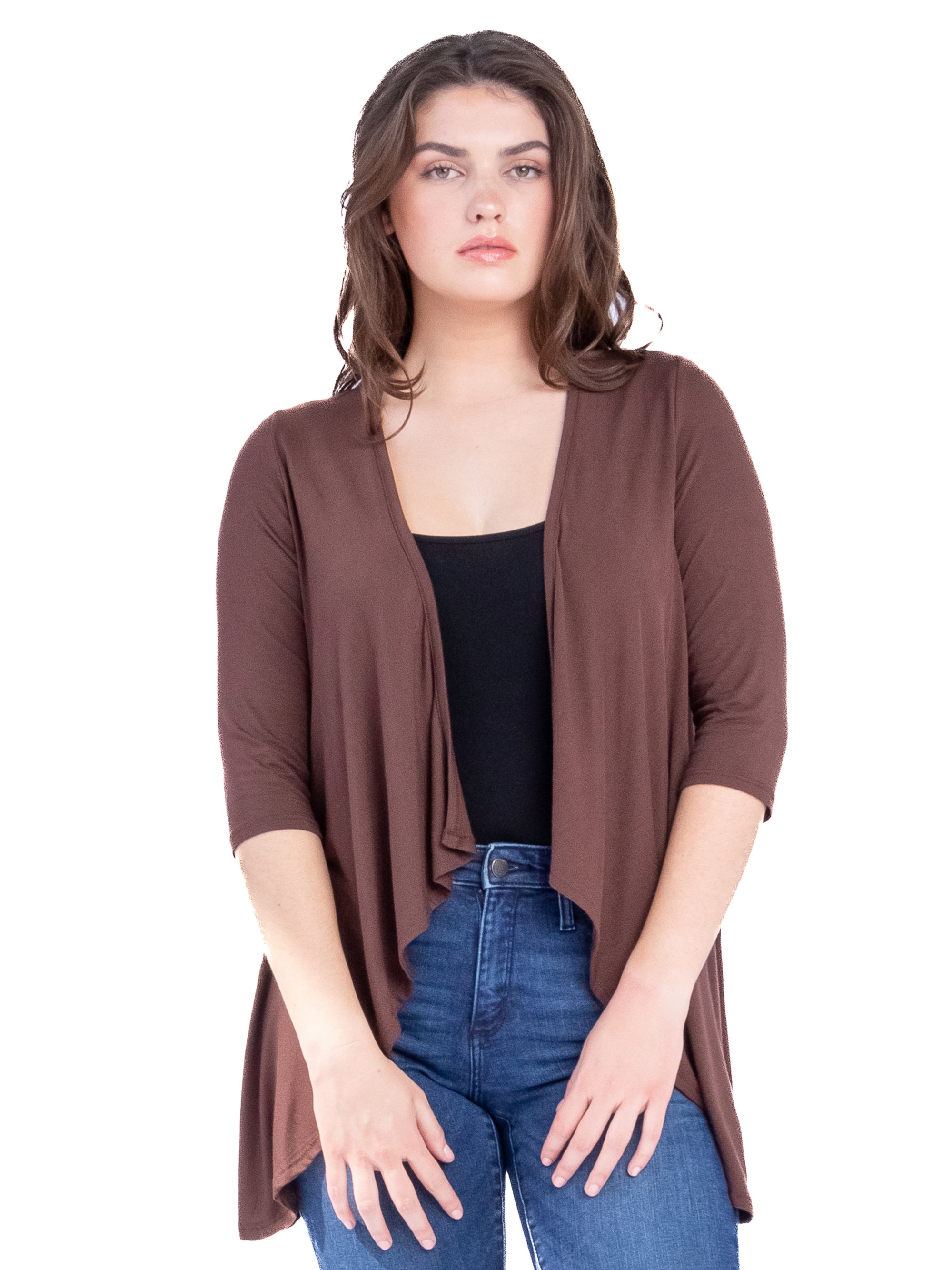 Elbow Length Sleeve Open Cardigan