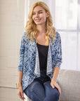 Navy Print Elbow Length Sleeve Open Cardigan