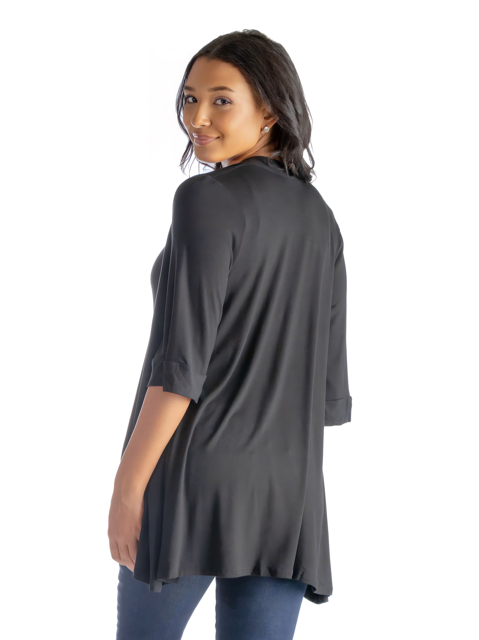 Open Front Elbow Length Sleeve Womens Cardigan