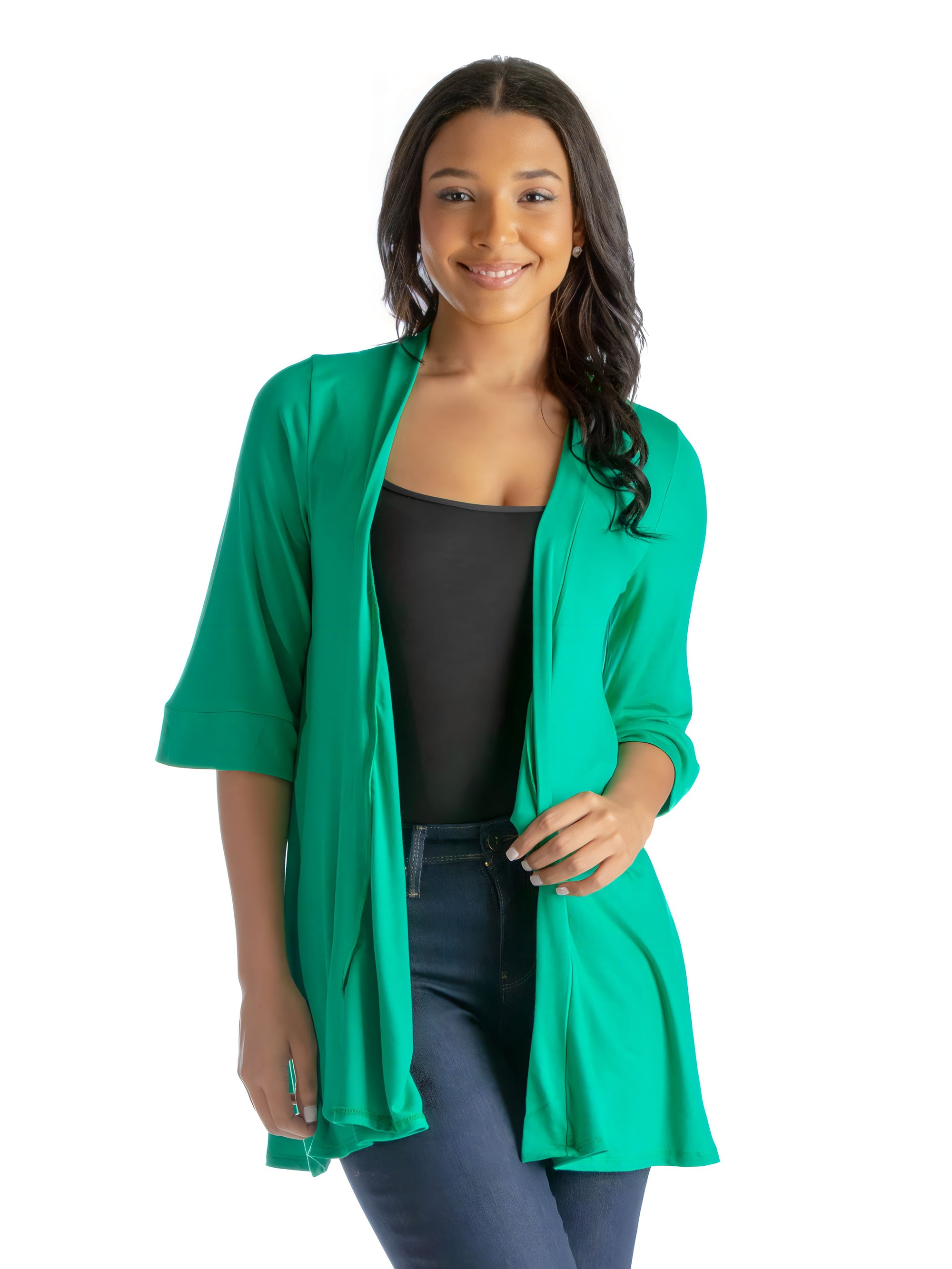 Open Front Elbow Length Sleeve Womens Cardigan