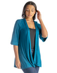Open Front Elbow Length Sleeve Womens Cardigan